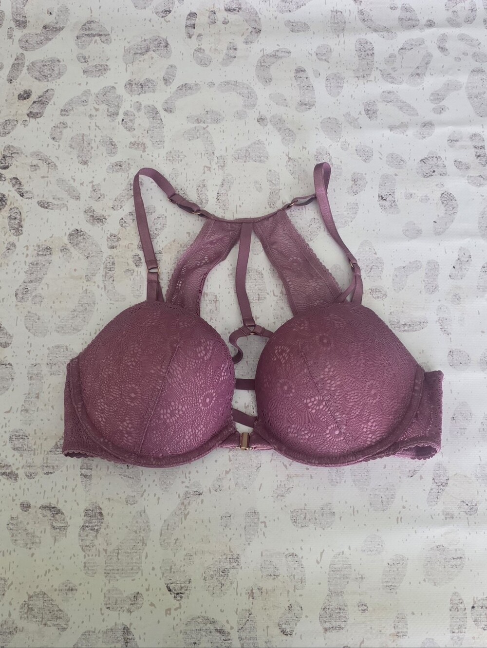 Victoria's Secret Mauve Lace Front-Closure Bra with Rose Gold Hardware